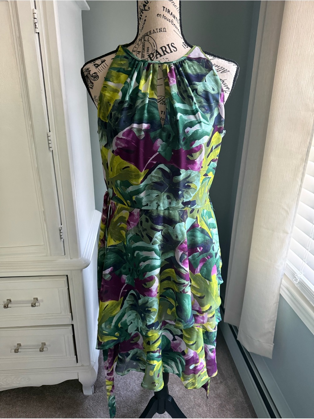 Tropical Halter Sundress in Green & Purple